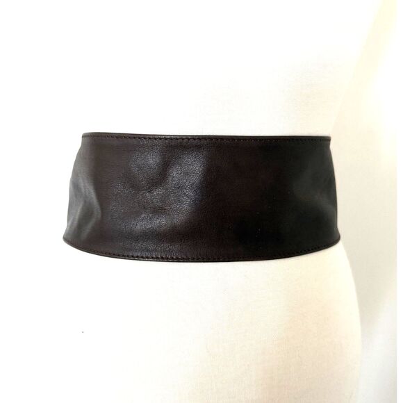 Max Mara Brown Leather Wide Waist Belt Brown Tone Buckle Made In Italy Luxury S main image 7